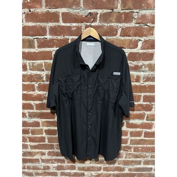 Columbia PFG Mens Black Short Sleeve Outdoor Button Up Shirt Size 3XL Tall - Picture 1 of 3